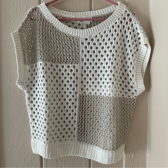 NEW ANTHROPOLOGIE CREAM GOLD/TAN OPEN KNIT PULLOVER SWEATER TOP WOW! M - Picture 4 of 4